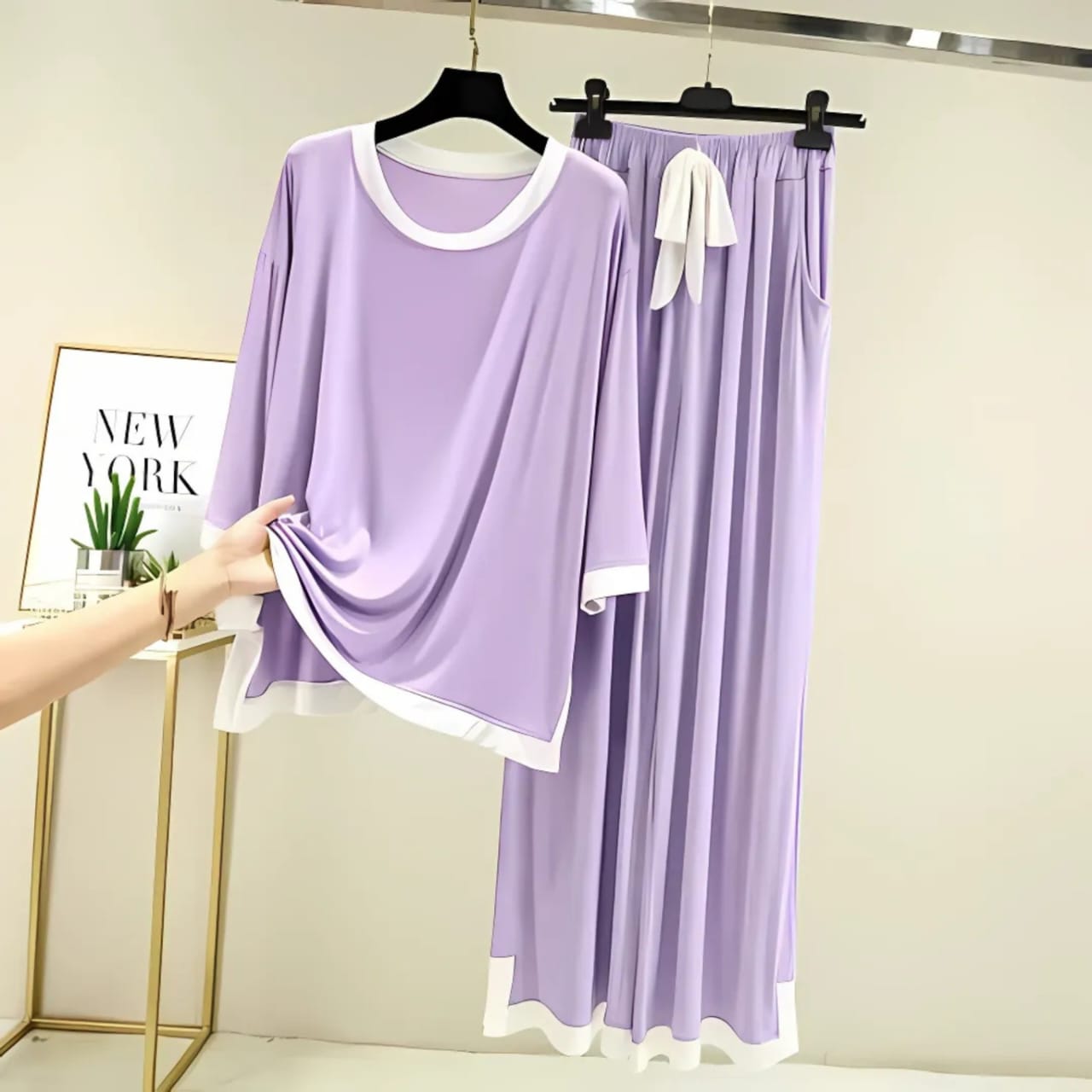 Purple White Round Neck Plazzo PJ Set ππβ¨