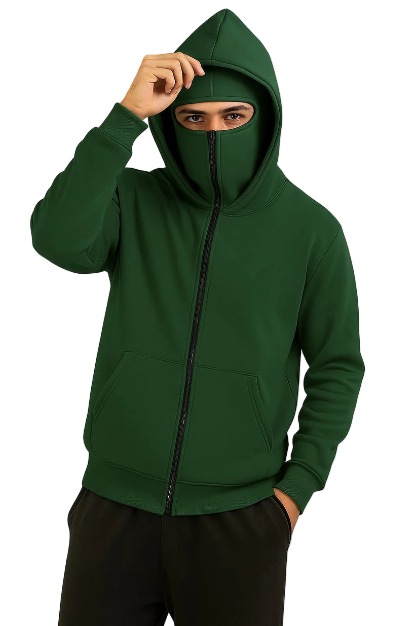 Green Balaclava Ninja Zipper Hoodie Jacket