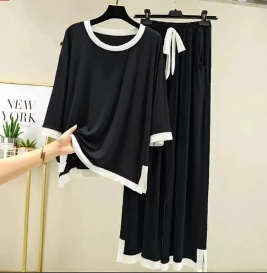 Black White Round Neck Plazzo🖤 Made with soft & comfy Cotton Jersey ✨