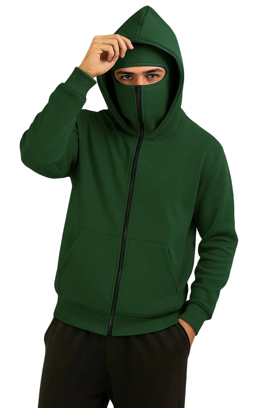 Green Balaclava Ninja Zipper Hoodie Jacket
