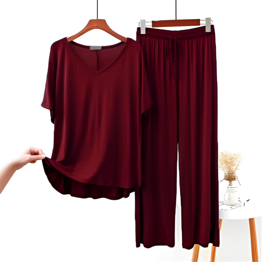 Maroon V-Neck Women Night Suit PJ Set For Her 🍂💯